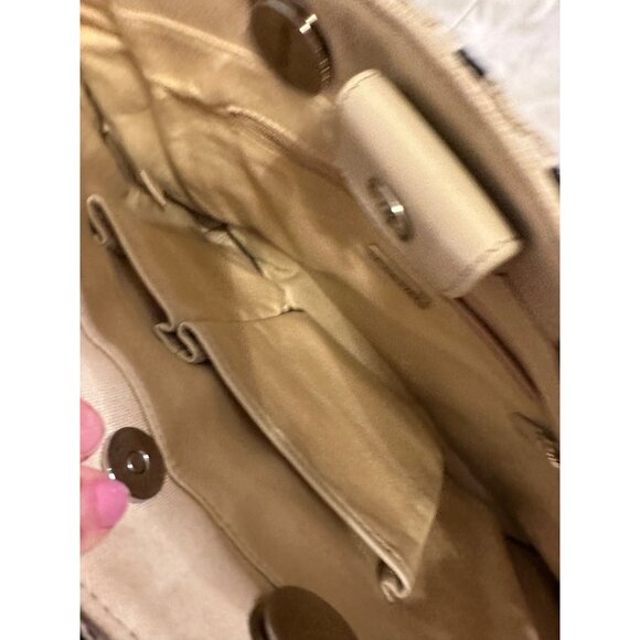 Talbots Woven Sequin-Accented Handbag Chain Straps Beige Black Elegant Tote Bag - Picture 9 of 11